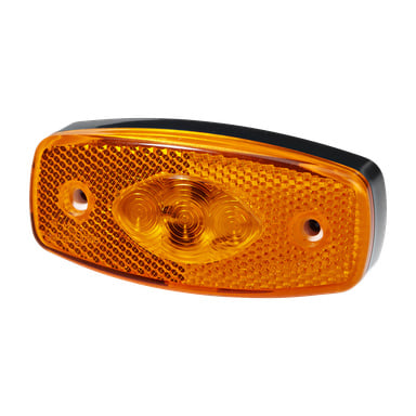 En Hamron Position-lys LED med en oransje, rektangulær reflektor og en teksturert overflate vises, med to monteringshull.