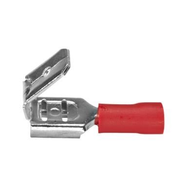 Zbliżenie na Hamron Flat Pin Branch z zestawu 10 sztuk, podkreślające jego metalowe nadwozie, czerwoną izolowaną tuleję, płaski kształt ostrza oraz element blokowania na zawiasie.