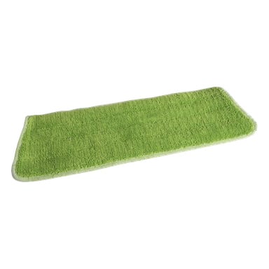 Ett grönt mikrofibermopptyg med rundade hörn och vit kant, rektangulär till formen.