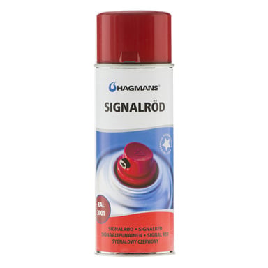 En röd Hagmans-sprayburk märkt SIGNALRÖD och RAL 3001.