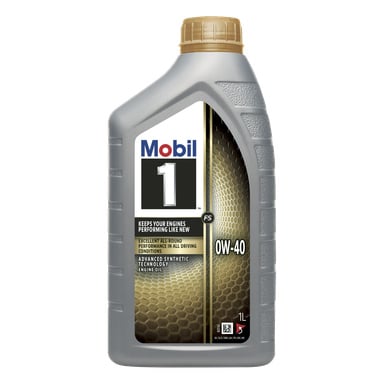 En grå 1-liters flaske Mobil New Life motorolje med 0W-40-etikett. Etiketten viser Mobil-logoen, produktinformasjon og notater om oljens ytelse under ulike kjøreforhold.
