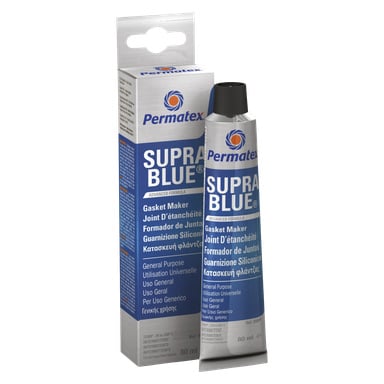 Ett rör och en låda med Permatex-packning i ett rör, innehållande 80 ml silikonpackningsmaskin för allmän tätning. Den blå och vita förpackningen visar produktdetaljer.