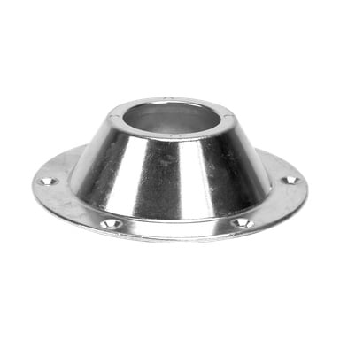 Kayoba Marine Fastener z polerowanym, metalicznym wykończeniem, w kształcie stożka z okrągłym otworem na górę i pięcioma równomiernie rozmieszczonymi otworami na śruby wokół płaskiej podstawy.