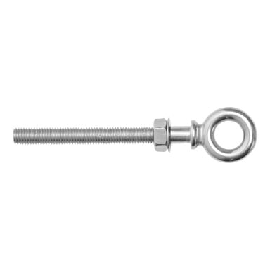 Kayoba Marine Eyebolt z gwintowanym wałkiem, nakrętką sześciokątną i okrągłą pętlą na jednym końcu.
