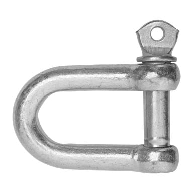 Zbliżenie na Kayoba Marine Shackle, podkreślające gwintowany sworzeń i srebrny metal z lekko teksturowanym wykończeniem, zwykle używanym do olinowania, podnoszenia lub zabezpieczania.