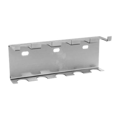 Metallinen kiinnike, joka tunnetaan nimellä Hard Head Screwdriver Holder, sisältää viisi tasaisesti jakautunutta uraa pituudellaan ja kaksi suorakaiteen muotoista leikkausta pystyosassa, jotka on tarkoitettu työkalujen ja kaapeleiden siistiin säilytykseen tai järjestelyyn.