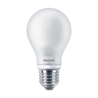 En Philips Normal LED-lampa med frostat glas och en metallskruvbas.
