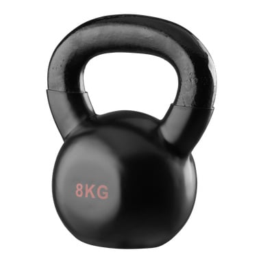 Musta Kayoba-kahvakuula, jossa oli sileä viimeistely ja edessä punaisella merkitty "8KG".
