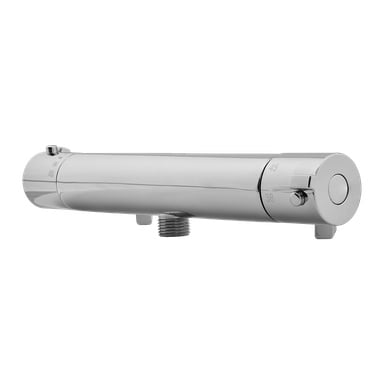 Curaqua krom termostatisk duschmixer med temperaturmarkeringar inklusive 38 och 45.