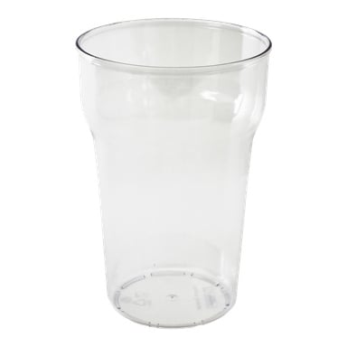 Nordiska Plast -muovilasi seisoo pystyasennossa, tyhjänä ja yksinkertaisena, minimalistisella muotoilulla ilman näkyviä merkkejä.