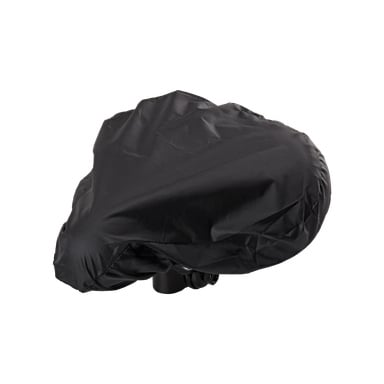 Et svart, tettsittende Kayoba Saddle-trekk designet for å beskytte sykkelsetet ditt. Den slanke, subtilt blanke overflaten skjuler salens konturer og trekk under.