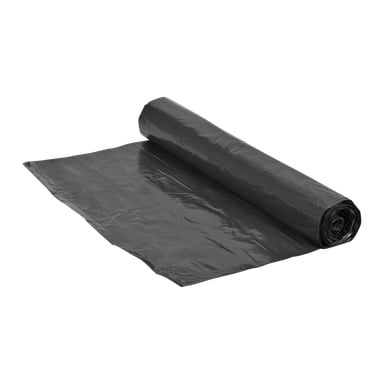 Ett delvis utrullat paket med No brand EMW-avfallssäckar med slipshandtag (8-pack) visas, med en svart säck utlagd platt.