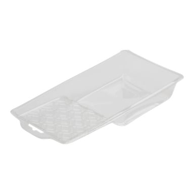 En klar plast Jordan Tray-innsats har et teksturert område for rulling og en jevn brønn, laget for å passe standard malingsbrett og forenkle rengjøringen.