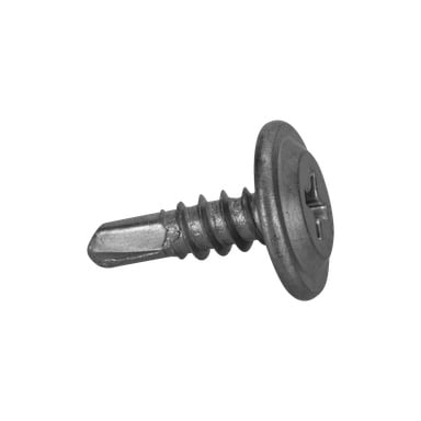 Närbild på en enda Heco Mounting Screw Protect 4 med Phillips-topplock och integrerad bricka.