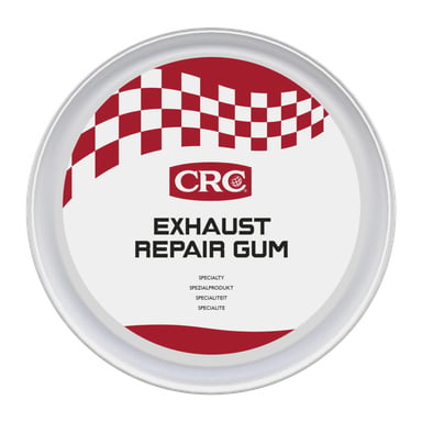 En rund metallburk med en vit etikett som har ett rött rutmönster, CRC-logotypen och orden "Sealing compound" i stor svart text, samt mer produktinformation nedanför.