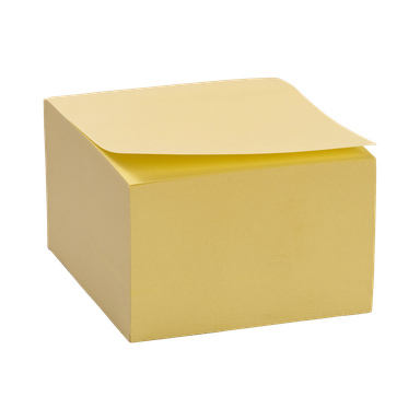 Ett block med 500-pack från No brand EMW, som visar en hög gula post-it-lappar där den översta sedeln är något upphöjd.