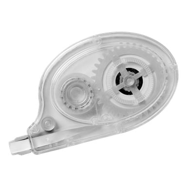 Gjennomsiktig plast EMW korreksjonsbånddispenser som viser den interne girmekanismen.