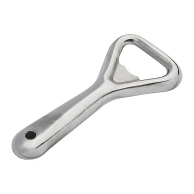 Metall-Menuett-Flaschenöffner mit einem Henkel und einem Loch zum Aufhängen.