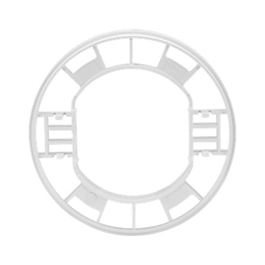 En vit, rund plastdistansring från Ansluts DCL-serie ses ovanifrån och visar flera öppna rektangulära spår och urtag.