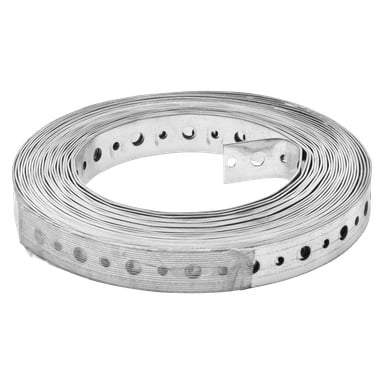 En rulle med Hard Head bracing band, gjord av perforerad metall med jämnt fördelade hål överallt, används vanligtvis för att fästa eller förstärka föremål för bygg- eller gör-det-själv-bruk.
