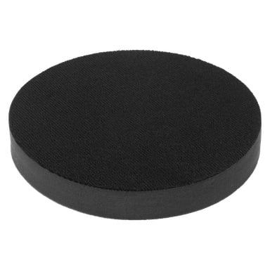 En svart, cirkulär Hamron Soft polersvamp med en platt, texturerad yta.