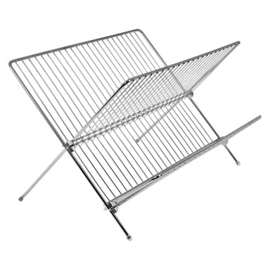 Menuett-diskstället är ett vikbart metallställ i silver med parallella stänger och två ben som bildar X-formade stöd.