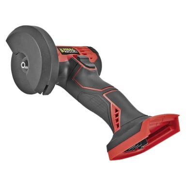 Kompakti, johdoton Mini kulmahiomakone AG-18V HOME 300, jossa on punamusta muotoilu, ergonominen kahva ja levysuojus paikoillaan. Meec Tools Multiseries -logo näkyy lähellä yläosaa, ja työkalu näkyy ilman akkua.