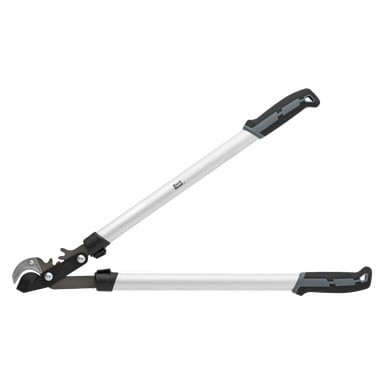 Nożyce do cięcia kowadła Hard Head mają czarno-szare metalowe rękojeści, przeznaczone do przycinania gałęzi. Są wyposażone w ostre, zakrzywione ostrze łączące się z kowadłem oraz wyposażone w mechanizm zębatki przy ostrzu, który zwiększa wytrzymałość cięcia.