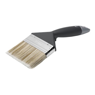 Anza Wood oljeborste Elite har ett stort svart handtag och ljusa borst, med en metallrem märkt "100 mm.".