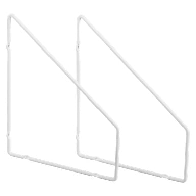 To bokstøtter fra Brackets 2 pack fra Hard Head viser en minimalistisk, kantete struktur laget av hvitt metall, med åpne rektangulære og trekantede sideformer, stående oppreist.