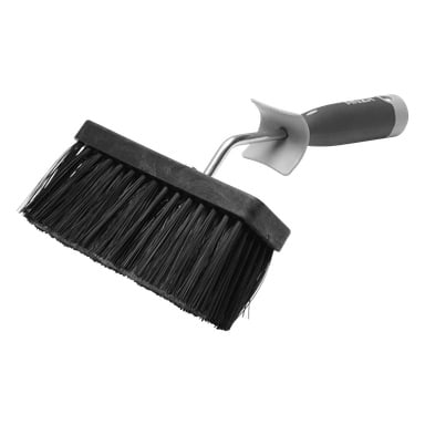 Zbliżenie pędzla Anza Wash podkreśla jego prostokątną głowicę z sztywnym włosiem, zakrzywioną metalową szyjką i ergonomiczną rączką w kolorze czarno-szarym.