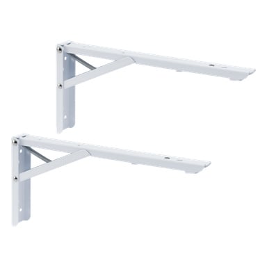 To Hard Head Foldable braketter, solgt som en pakke på to, vises i profilvisning med støttearmene utstrakt i rett vinkel.
