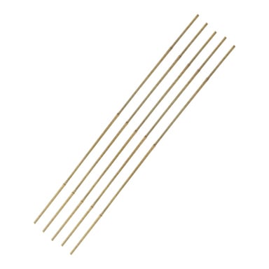 Fem tunna bambupinnar från Hard Head Flower sticks 5-pack är jämnt placerade och linjerade parallellt med varandra. Varje pinne har tydliga noder längs sin längd.