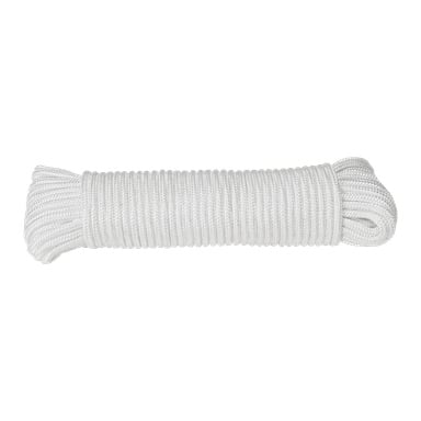 Ett prydligt lindat ovalt band av vitt flätat Hard Head Flag-rep med jämnt fördelade öglor.
