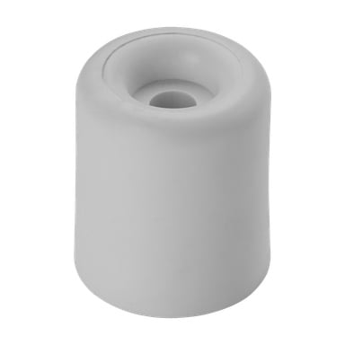 En närbild på en enda Hard Head Doorstop med en vit cylindrisk kropp, rundad topp och ett centralt hål.