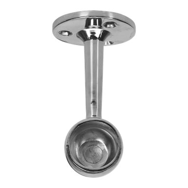 Ett 2-pack med hårda huvudrörshållare inkluderar robusta metallfästen med runda baser och cylindriska hållare, byggda för att säkert stödja stängerna. Varje fäste har skruvhål för enkel fäste på väggar eller tak.