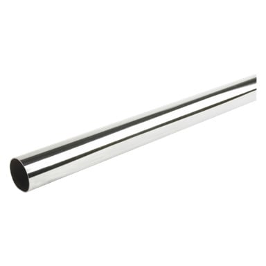 En glänsande, metallisk Hard Head klädräcke med en ihålig, slät och reflekterande cylindrisk design visas, med en öppen ände synlig på vänster sida.