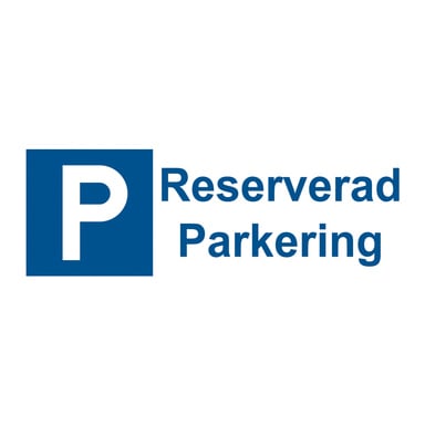 De avkalstatajlar blå och vit parkeringsskylt med ett tydligt "P" och orden "Reserverad Parkering", vilket indikerar att den är avsedd för reserverad parkering.