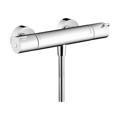 Chrome Hans Grohe MyFox duschmixer med temperaturhandtag markerat 40° och flödeshandtag märkt ECO.