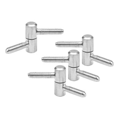 Fyra Hard Head Stud-gångjärnsstöd med cylindriska kroppar och horisontella gängade axlar är prydligt arrangerade.