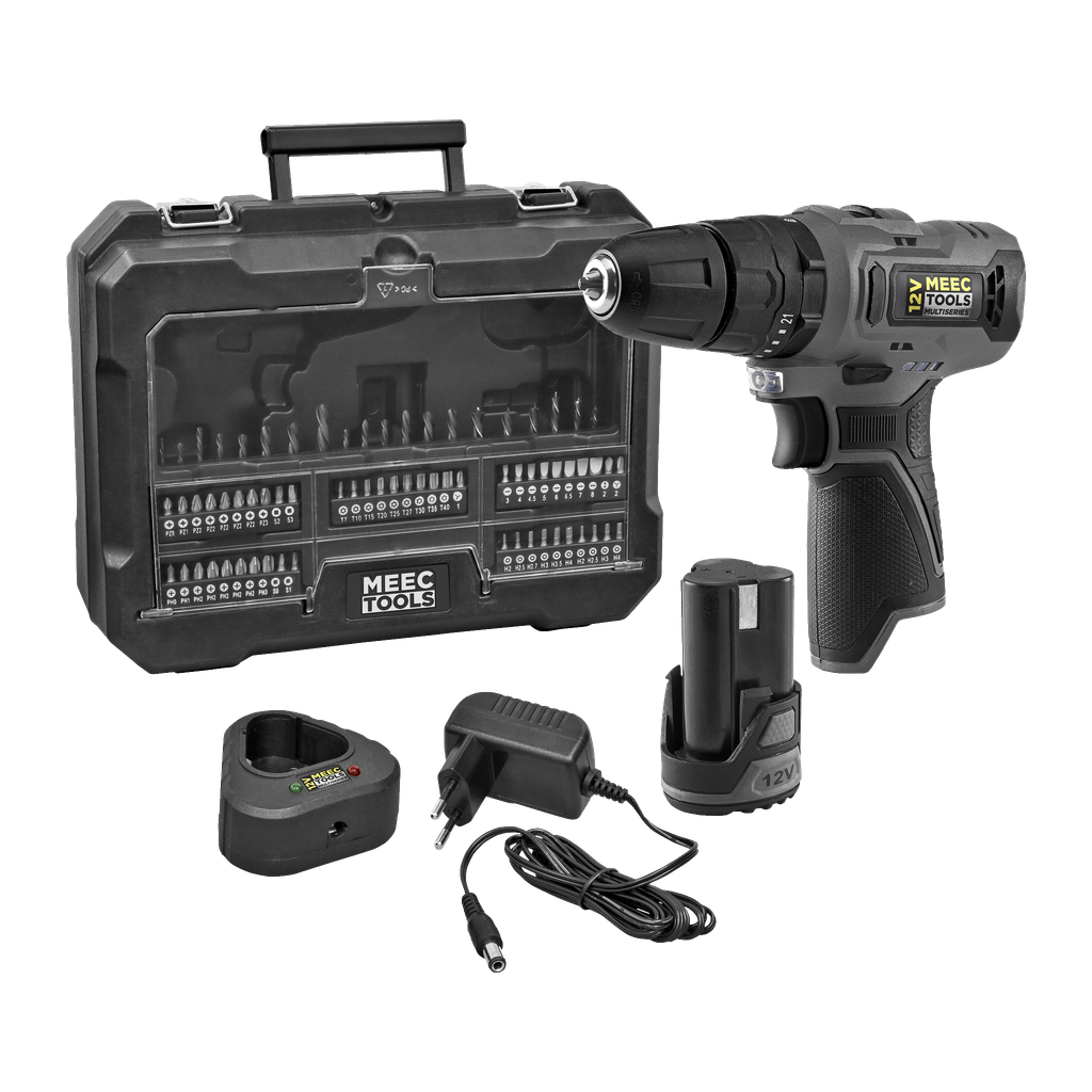 Meec Tools Multiseries 12 V Akkuschrauber-Set mit Zubehör 73-teilig