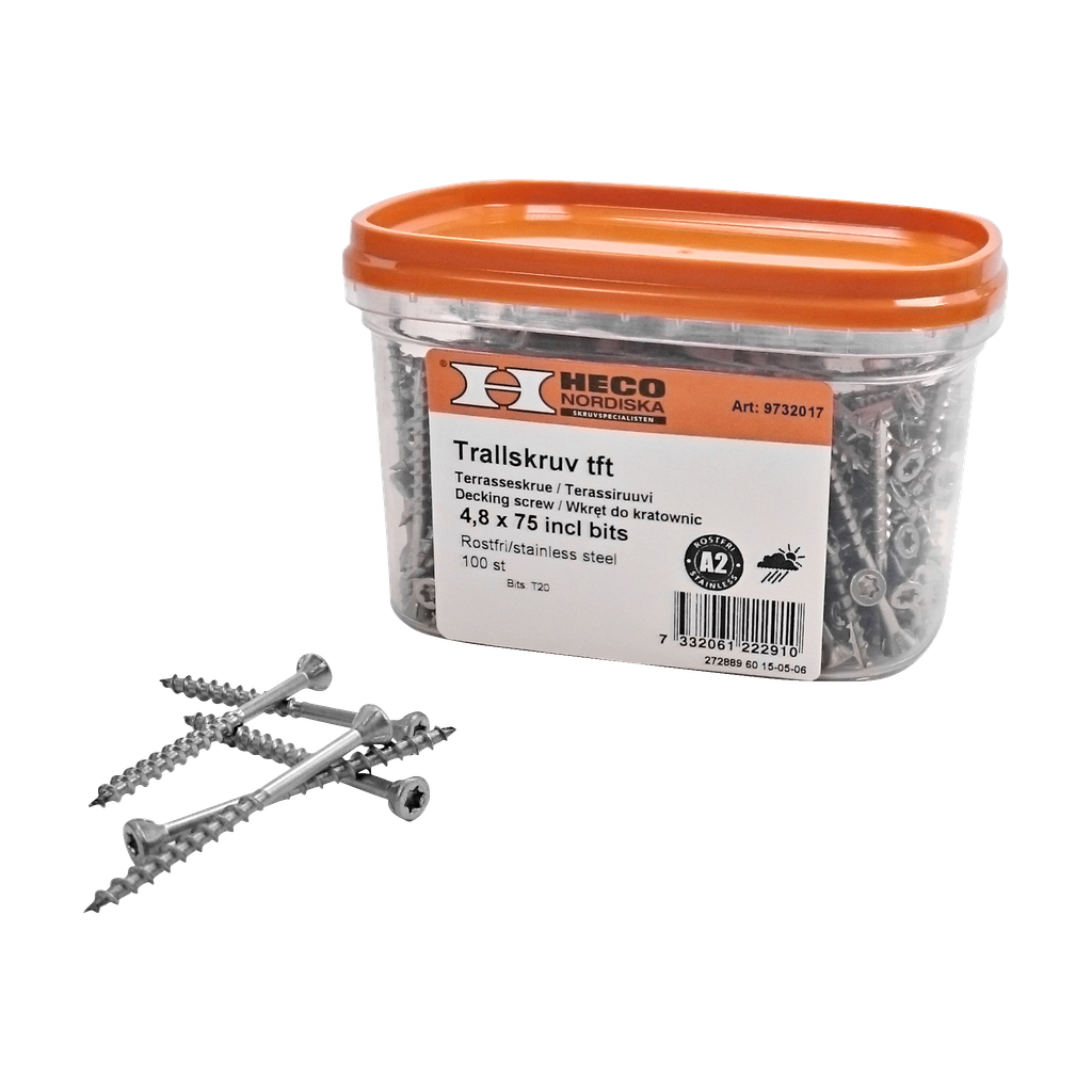 Terrasseskrue 100-pk 4,8x75 mm