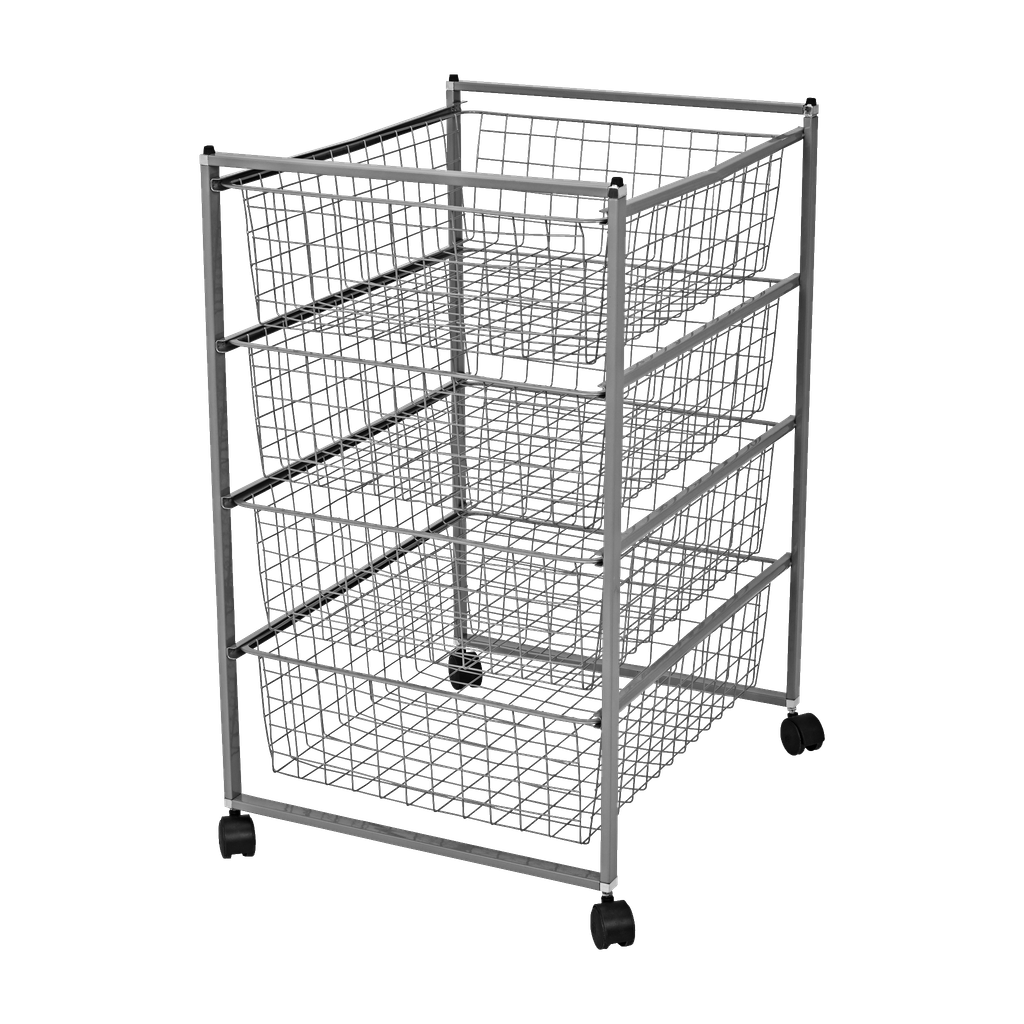 Hard Head Drahtkorbregal mit Rollen 4 Körbe