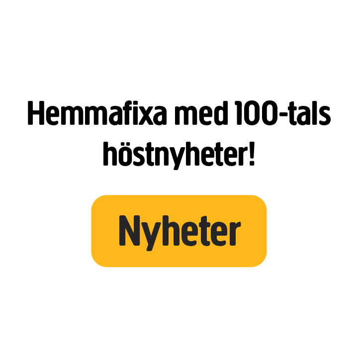Texten ”Hemmafixa med hundratals höstnyheter!” står ovanför en gul knapp med texten ”Nyheter” på en ljusgrå bakgrund.