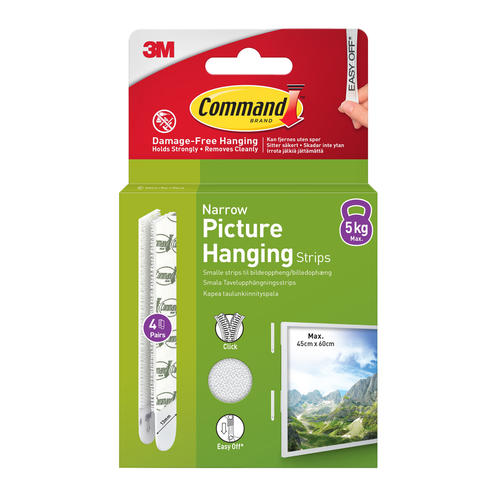 Command Selvklebende bildestrips for smale rammer. 4 par